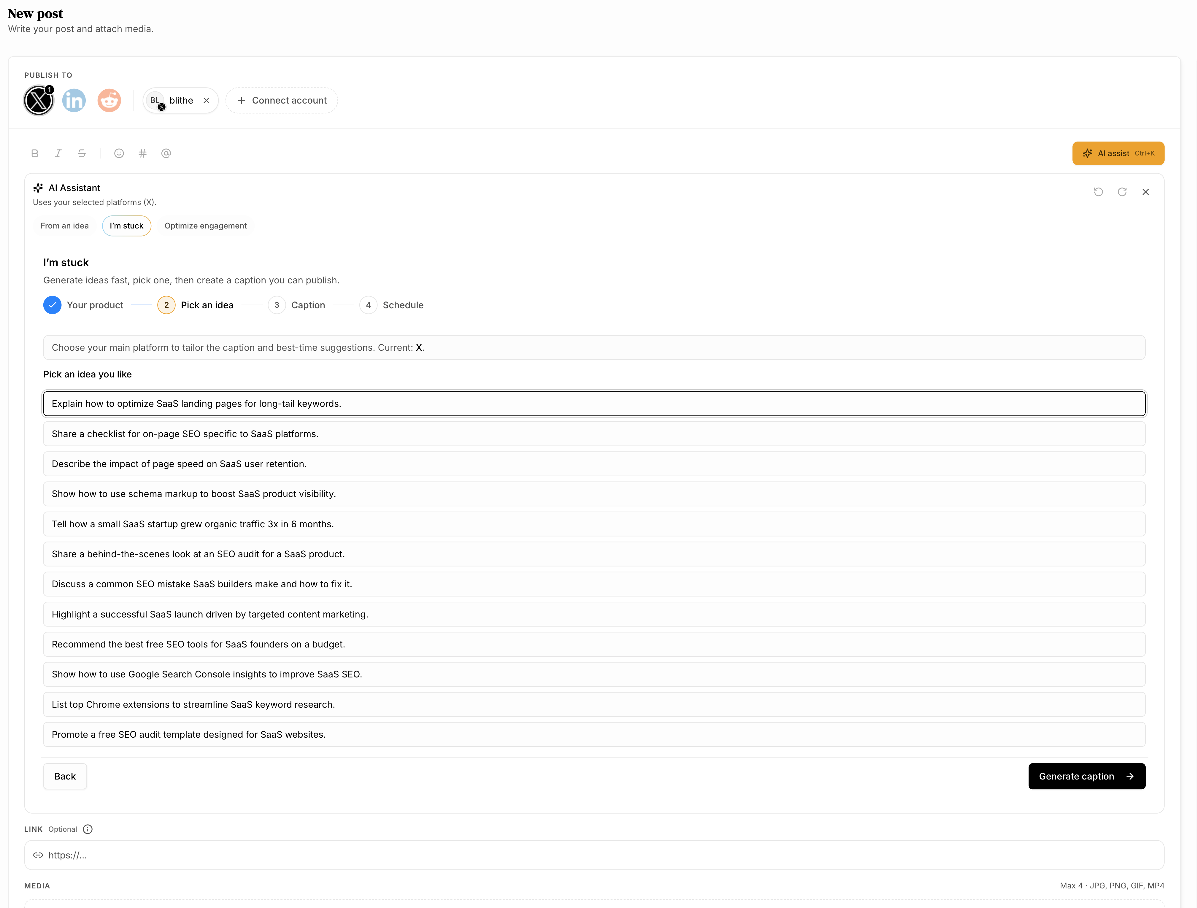 OpenClaw generates 12+ tailored content ideas based on your product and audience